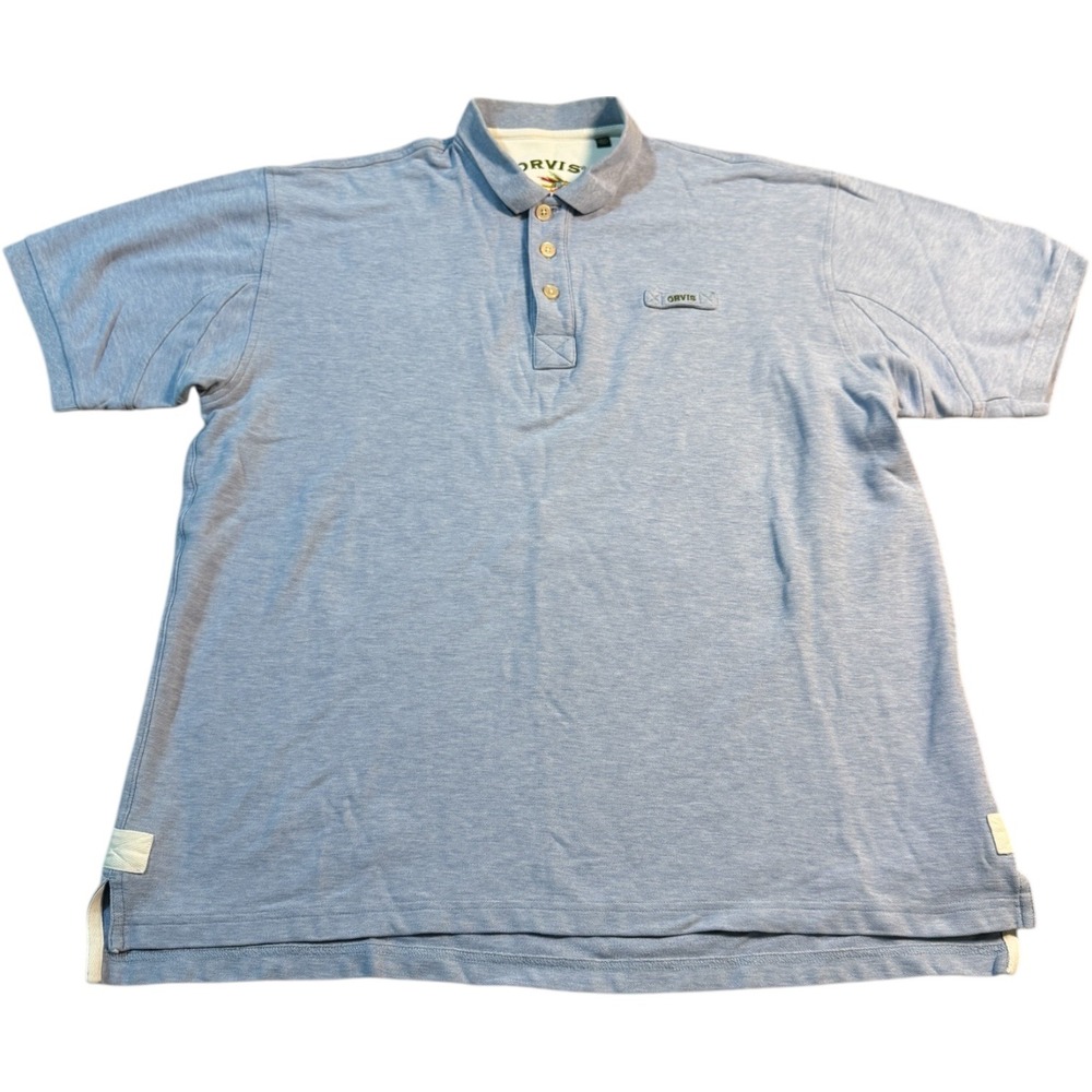Orvis Mens XL Tall Light Blue Polo Shirt Fly‎ Fishing, Embroidered, Cotton, Peru
